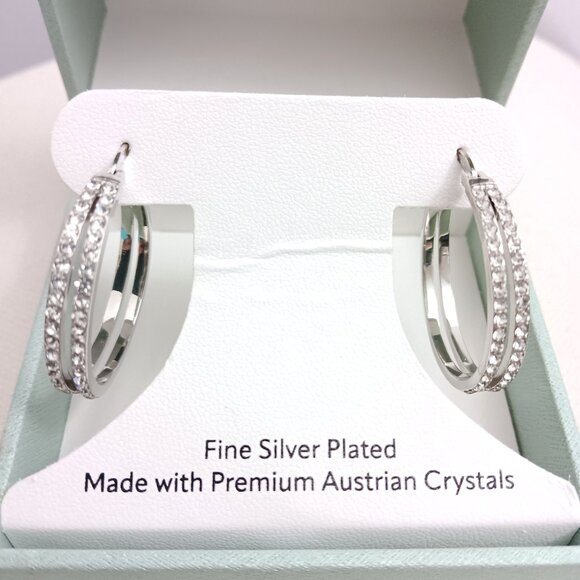 Sofia James Silver Plated Austrian Crystal Hoop Pierced Earrings NEW - Picture 1 of 3